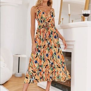 Boho floral print ruffle cami dress
